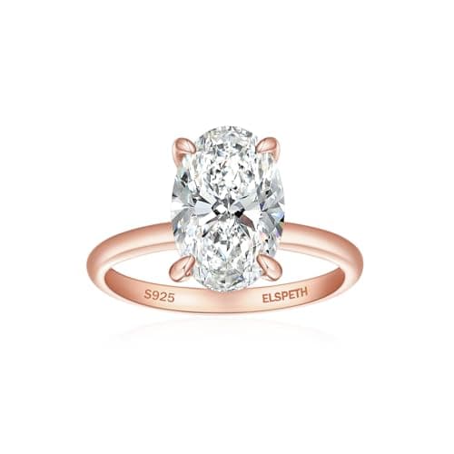 Elspeth 3CT Oval Cut Engagement Ring for Women, 925 Sterling Silver Hidden Halo Cubic Zirconia Solitaire Wedding Promise Ring Rose Gold Plated Size 7 - Image 1