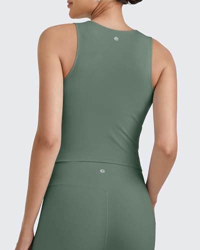 G4Free Women's Athletic Tank Tops with Zipper Workout Fitted Breathable Golf Sleeveless Top (Gray Sage,XS) - Thumbnail 2