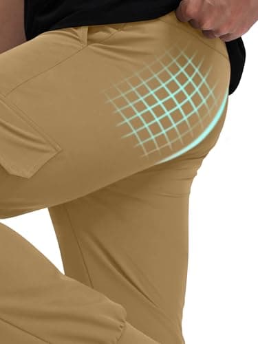 Crastimo Hiking Joggers Men Slim Fit Pants Elastic Waist Drawstring Stretch Sweatpants Cuffs Lightweight Casual Athletic Joggers Outdoor Running Khaki 3XL - Thumbnail 6