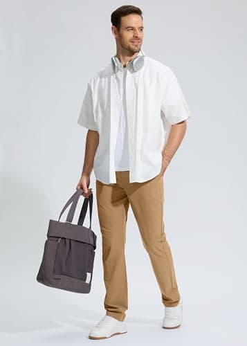 Pudolla Men's Golf Pants Stretch Work Dress Pants Men's Dress Pants 30 Lightweight Quick Dry Trousers with Pockets(Dark Khaki 35Wx30L) - Thumbnail 3