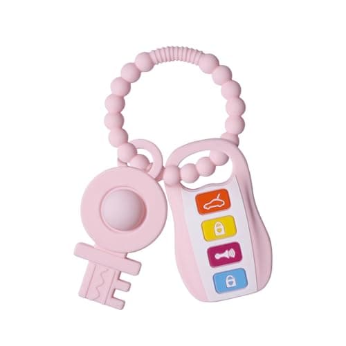 Silicone Baby Ring Toy with Two Teethers,Must Haves Teething Relief Chew Toys for 0-6,6-12 Months Boys and Girls,Newborns Essentials,Safe and Soft,BPA Free. (Keys)