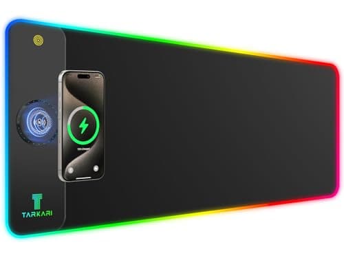 TARKARI Magnetic Wireless Charging RGB Mouse Pad, Large Gaming Desk Mat Waterproof, 31.5"x15.8" Black Mousepad, Ultra-Smooth Surface, Non-Slip Rubber Base, Desk Pad for Keyboard Laptop
