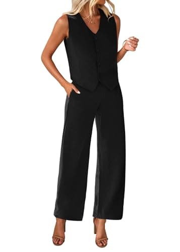 KIRUNDO Two Piece Summer Sets Sleeveless Vest Blazer Long Work Pants Suit Set Business Casual Clothes for Women Work Outfits Womens Fashion 2026(Black, XX-Large) - Image 1