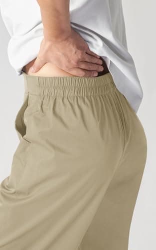 EGOCKAL Womens Elastic Waist Ankle Pants Baggy Curved Tapered Leg Barrel Travel Pants with Pockets Khaki - Thumbnail 5