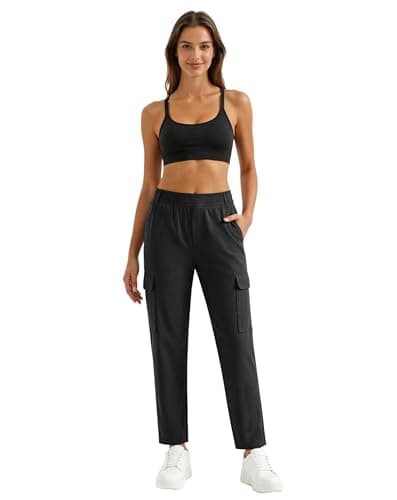 JEKAOYI Womens Hiking Cargo Pants High Waisted Lightweight Quick Dry Joggers with 4 Pockets for Outdoor Travel Black - Thumbnail 4