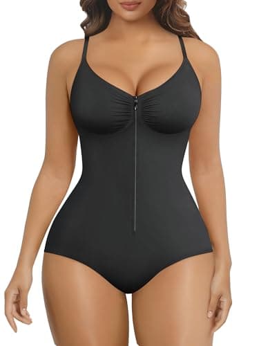 SHAPERX Women's Shapewear Bodysuit Tummy Control Seamless Zip-Up Body Shaper Waist Defining Body Suit,SZ5861-Black-3XL - Image 1