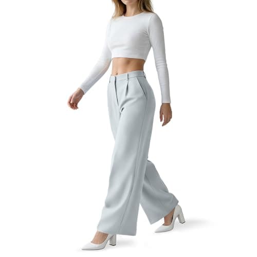 OctMoon Women’s Straight Leg Wide Leg Dress Pants – Stretchy High Waisted Work Pants for Women, Business Casual Slacks for Office & Daily Wear(Grey)-XXL - Thumbnail 2