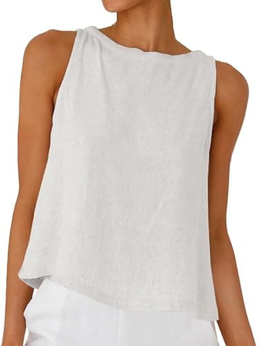 DAOAO Linen Tops for Women Tank Tops Cute Summer Sleeveless Shirts Linen Clothes White XXL - Image 1
