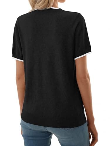 GKBK Women Short Sleeve V Neck Sweater Lightweight Pullover Top Fashion Clothing for Business Casual Work Outfits Spring Summer 2026 Black XX-Large - Thumbnail 5