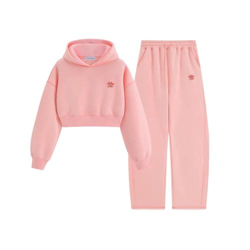 Aelfric Eden Baggy Sweatsuit Set for Womens Fleece 2 Piece Outfits Tracksuit Matching Crop Top Hoodies Barrel Pants