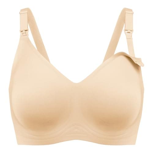 haakaa Nursing Bras for Breastfeeding Bras, Seamless Pregnancy Maternity Bra Wireless Classic Jelly Strip Support Nursing Bra (Cream, L) - Image 1