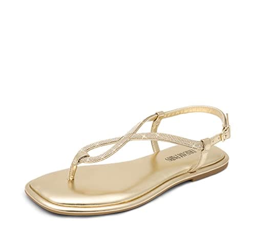 DREAM PAIRS Women's Flat Sandals Dressy Rhinestone Thong Ankle Strap Summer Gladiator Sandals,Size 7,Gold,SDFS2310W - Image 1