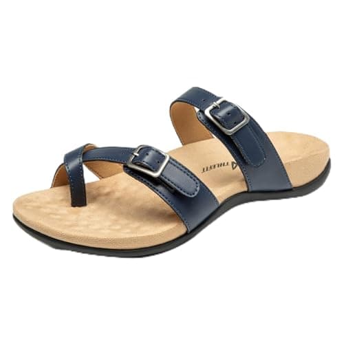 Athlefit Arch Support Sandals Women's Orthopedic Flip Flops Slip On Comfortable Walking Thong Flat Sandals Navy Navy Size 7 - Image 1