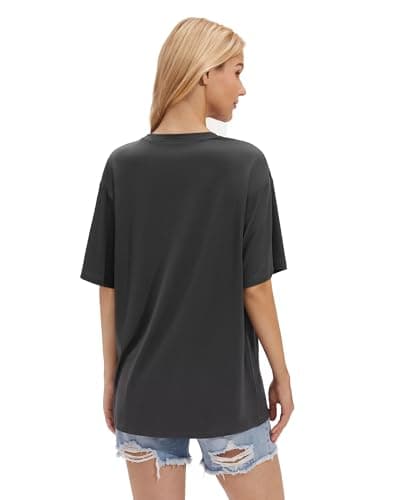 Stelle Women Crew Neck Short Sleeve T Shirts Summer Tops Oversized Tshirts Soft Basic Tee Shirt Charcoal Medium - Thumbnail 5