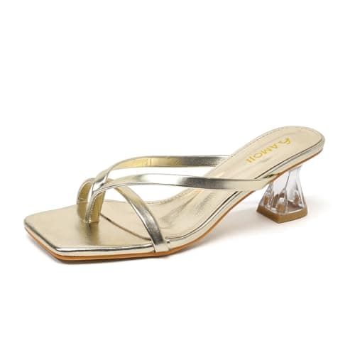 Amoji Women Flip Flop Kitten Heel Open Toe Thong Heeled Summer Sandals 339 Champagne 7 Women
