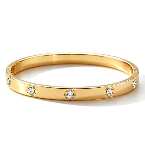 ULira Flor Gold Bangle Bracelet for Women, 18K Gold Plated Love Bracelet, Dainty Vintage Trendy, Waterproof, Non Tarnish, Fashion Jewelry Accessories, Gift Idea for Mother's Day, Valentine's Day, Christmas and Birthdays (Gold)