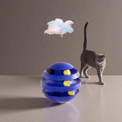 BeSpace Cat Toys for Indoor Cats, Interactive Cat Toy Feather for Indoor Adult Cats Self-Play Durable 3-Layer Cat Ball Track with 360 Degree Rotating Ball to Reduce Boredom & Anxiety (Blue) - Thumbnail 5