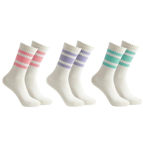 QZLKNIT Retro Striped Crew Socks Sport Socks,Casual Cotton Stretchy Socks, with Seamless Toe for Men and Women Multicolor (US, Alpha, One Size, Regular, Regular, 3, STYLE 2) - Image 1