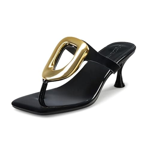 GigiMemo Women's Kitten Heels Sandals Gold Buckle Square Toe 1.8-2 Inch Heeled Sandals for Women Fashion Dressy Sandals - Image 1