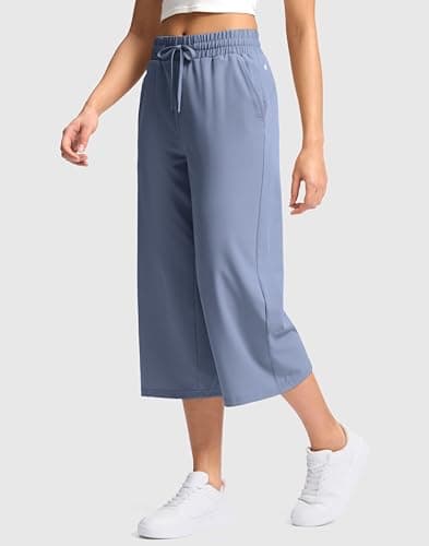 Soothfeel Women's Capri Pants Loose High Waisted Wide Leg Lightweight Travel Hiking Pants for Women Casual Summer with Pocket Dusty Blue XL - Thumbnail 2