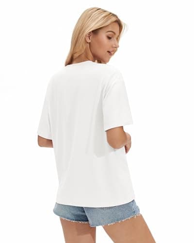 Stelle White T Shirts Women Oversized Crew Neck Short Sleeve Summer Tops Basic Tee Shirt Loose Fit Non See Through Small - Thumbnail 2