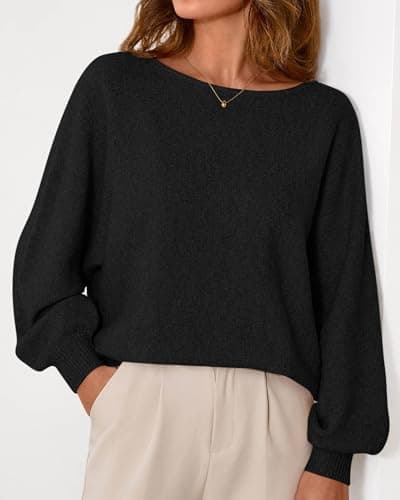 KIRUNDO Sweaters for Women Fall Winter 2026 Oversized Boat Neck Batwing Sleeve Knit Pullover Sweater Tops Fashion Clothing(Black, Small) - Thumbnail 3