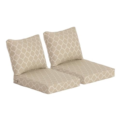 Localive 24x24 Inch Outdoor Deep Seat Cushions Set of 2,Thick High-Density Foam, Removable Cover with YKK Hidden Zipper,Water-Resistant UV-Resistant Polyester for Patio Furniture,Toffee Trellis - Thumbnail 2