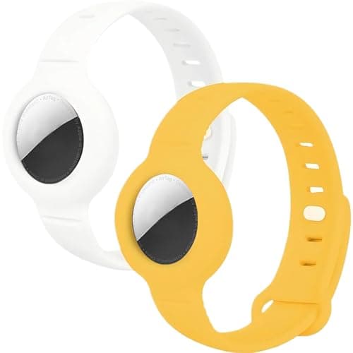 Airtag Bracelet for Kids Adjustable Airtag Watch-Style Wristband, Waterproof Silicone Airtag Holder, Compatible with Apple Airtag, 2-Pack / 8-Pack air tag Bracelet (Yellow & White 2-Pack) - Image 1