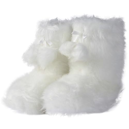 Forfoot Women Slippers, Fluffy Bootie Slippers Gift for Elderly Woman Soft Fleece Plush House Shoes Warm Indoor White Slipper Boots Size 11 - Image 1