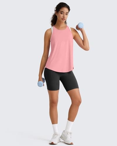 G4Free Running Tank Tops for Women Spaghetti Workout Fast Dry Athletic Racerback Gym Yoga Tanks Lightweight (Pink,L) - Thumbnail 2
