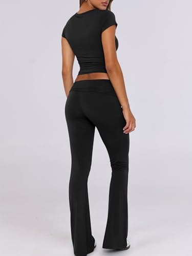 ANRABESS Lounge Sets for Women 2 Piece Foldover Yoga Flare Leggings Pants Crop Tops Casual Y2K Outfits Matching Tracksuit Set Black Medium - Thumbnail 4