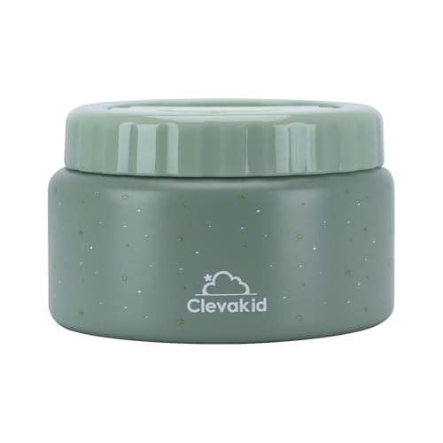 Clevakid Thermal Stainless Steel Food Jar, 8 oz, Vacuum Insulated, Leakproof, Easy to Open, for Hot and Cold Food, for Adults, Preschool and School (Green Olive stars Design) - Thumbnail 3