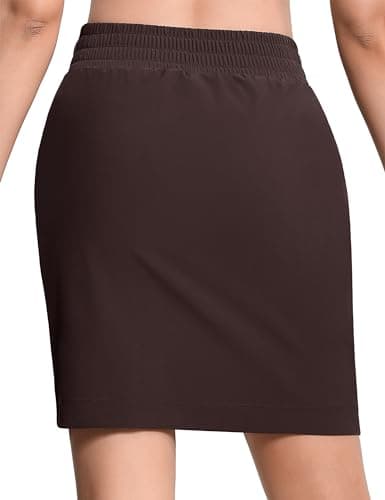 THE GYM PEOPLE Women's Golf Skorts Modest Knee Length Athletic Tennis Skirts Built-in Shorts with 4 Pockets Brown - Thumbnail 5