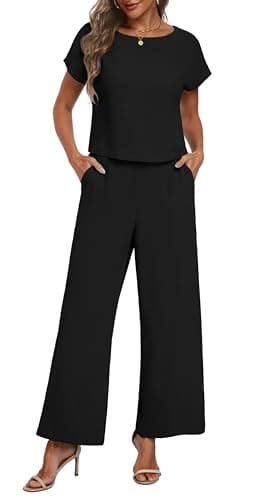 Lepunuo Summer Two Piece Sets for Women Dressy Flowy Wide Leg Pants Sets - Image 1