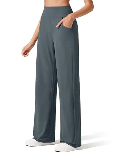 G4Free Wide Leg Yoga Pants for Women Stretchy Workout Sweatpants Casual Trousers with Pockets Winter(Dark Gray,S,32") - Image 1