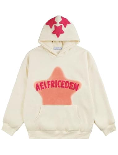 Aelfric Eden Graphic Hoodies for Men Y2K Printed Hoodie Sweatshirt Casual Oversized Long Sleeve Vintage Streetwear Hiphop Hooded Pullover Beige Medium - Image 1