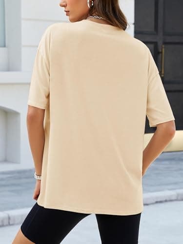 Anbech Oversized Tshirts for Women Summer Flowers V Neck Graphic Vintage Tees Short Sleeve Casual Loose Woens Basic Tops,Apricot Flower,Medium - Thumbnail 4