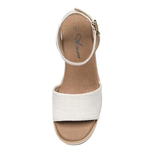 Athlfit Women's Open Toe Buckle Ankle Strap Summer Casual Espadrille Platform Wedge Sandals, Beige, Size 11, AD00442 - Thumbnail 4