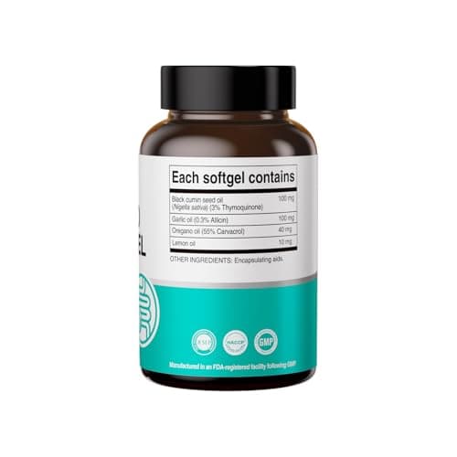 HUJ Oregano Oil Softgel with High Strength 55% Carvacrol - Premium Complex with Black Cumin Seed Oil, Garlic Oil - Natural Plant-Based Formula for Normal Immune and Gut Health Support - 60 Softgels - Thumbnail 2