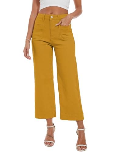 DAOAO Yellow Pants Women Wide Leg Jeans Woman Cropped Teacher Pants High Waisted Stretchy Trendy XXL - Image 1