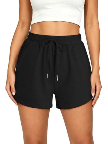 KISSMODA Women High Waist Drawstring Sweat Shorts Elastic Waist Pockets Athletic Workout Running Yoga Lounge Casual Summer Short Pants Black XL - Image 1