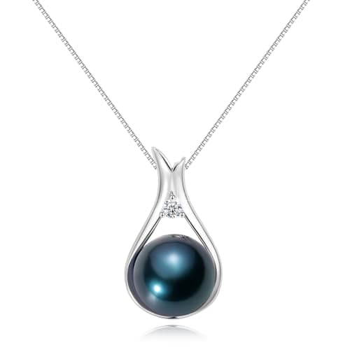 YAMI Tahitian Black Pearl Necklace 10-11mm Saltwater Cultured Pearl Jewelry with 925 Sterling Silver Adjustable Chain for Women, Mom, Wife, Luxury Gift for Birthday, Mother's Day, Anniversary - Image 1