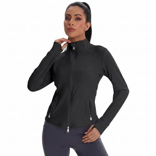 VIPARK Women's Full Zip Workout Jacket Slim Fit Running Athletic Track Jacket Lightweight Long Sleeve Yoga Top with Thumb Holes Pockets - Image 1