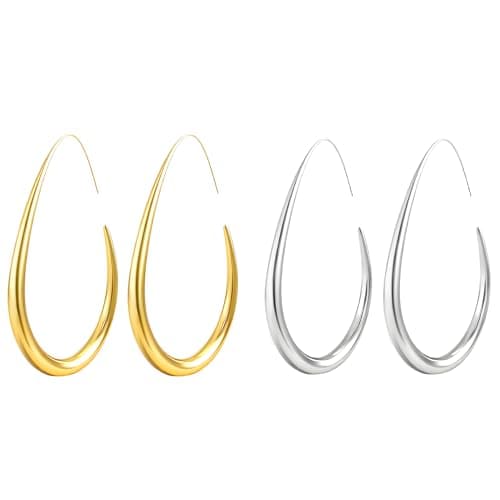 YBNGSMK 18k Gold Hoop Earrings - Hypoallergenic Silver Earrings for Women - Lightweight Hoop Jewelry 2 Pairs - Image 1