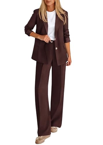 KIRUNDO Womens Suits 2 Piece Set Business Casual Blazer Jacket Wide Leg Dress Pants Suits Professional Work Office Outfits(Coffee, Large) - Image 1