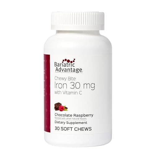 Bariatric Advantage Iron 30 mg Chewy Bite with Vitamin C - for Bariatric Patients - Sugar-Free - Chocolate Raspberry - 30 Count - Image 1
