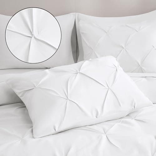 DOWNCOOL 7 Pieces White Full Size Comforter Sets, Pintuck Pinch Pleat Bed in a Bag, Soft Microfiber All Season Bedding Set for Bedroom with Sheets, Pillowcases & Shams - Thumbnail 5