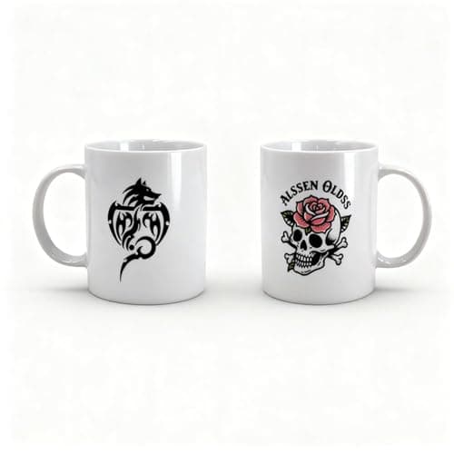 Gothic Mug Skull and Wolf Ceramic Coffee Cup Set Ceramic Coffee Mugs, Unique Gift Boxed Set for Him & Her, Novelty Gothic Mugs, Birthday or Rocker Gift - Image 1