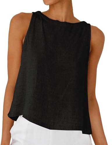 DAOAO Linen Tops for Women Tank Tops Cute Summer Sleeveless Shirts Linen Clothes Black M - Image 1