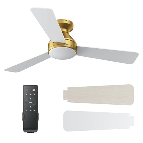 Ceiling Fans with Lights, 42 Inch Ceiling Fan with Light And Remote, 3CCT Flush Moun Low Profile Ceiling Fans, 6 Speed Noiseless LED Ceiling Fan, Advanced Gold Ceilings Fan for Bedroom Living Room - Image 1